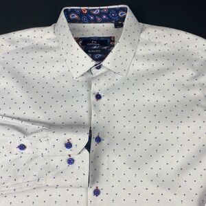 EMMANUEL Shirt Men's 16.5 White with Blue Geo. Dots Slim Fit Contrasting Trim